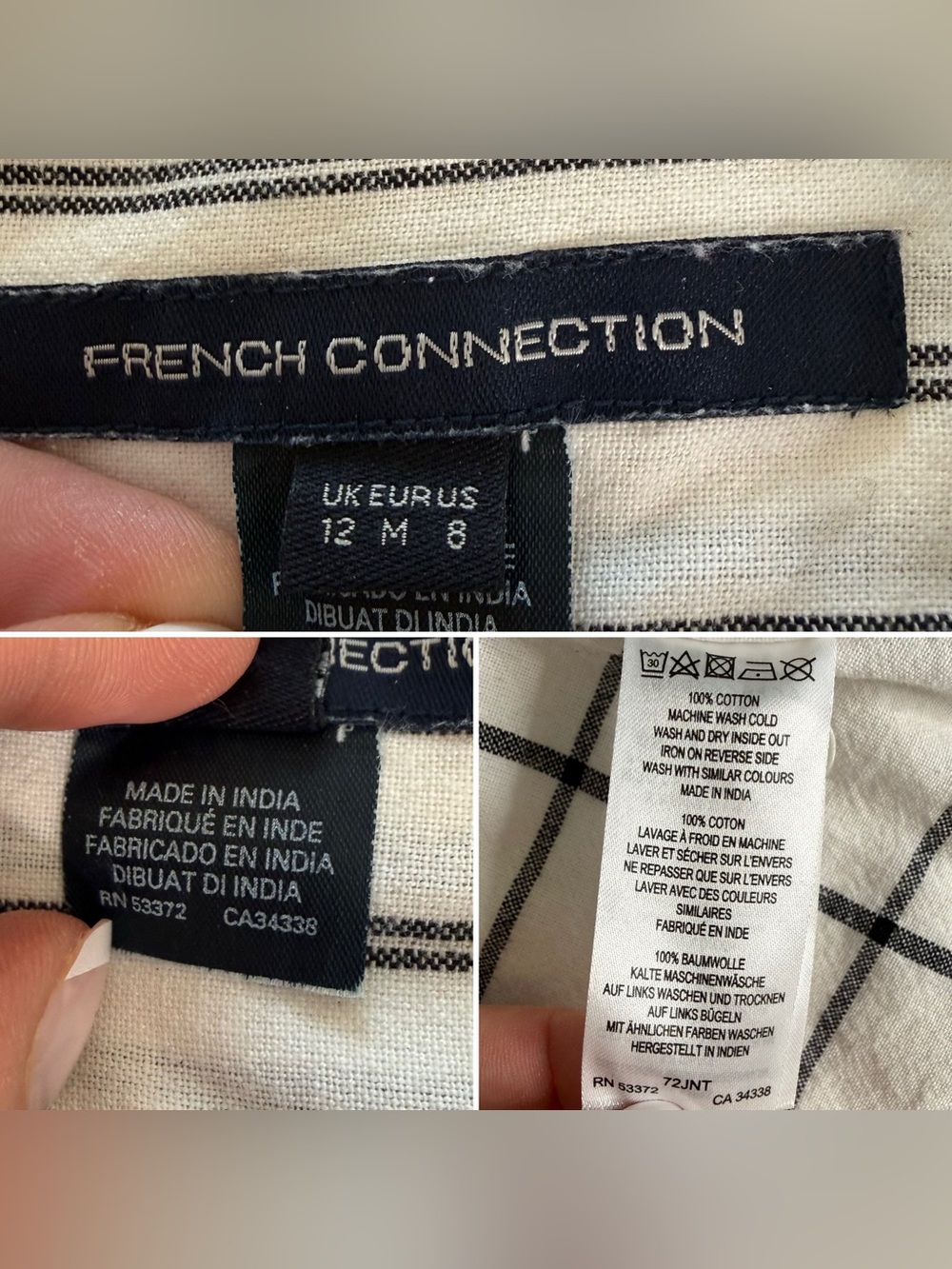 French Connection Cotton Mixed Stripe Button Shirt Minimalist Preppy Medium - Picture 6 of 11